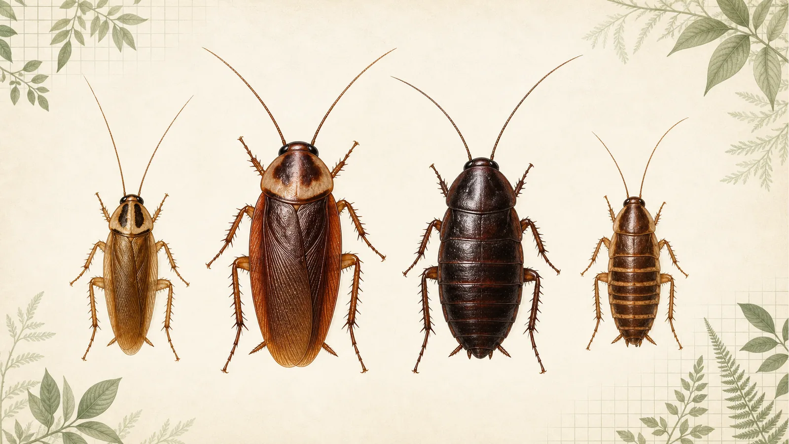 Four common cockroach species shown for identification